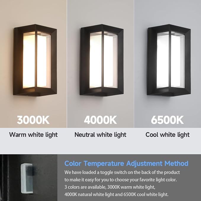 2-Pack 24W LED Outdoor Wall Lights,Exterior/Interior 3-Color Adjustable Sconces Lights, IP65 Waterproof 2100LM, Modern Wall Mount Lighting Fixtures, Aluminum Wall Lights,Compatible with Dimmers