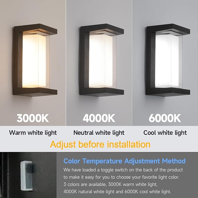 Mille Lucciole 24W Outdoor Wall Lights Exterior/Interior LED 3-Color Adjustable 2100LM Sconces Lights IP65 Waterproof Modern Outdoor Lighting Fixtures Aluminum Wall Lights Compatible with Dimmers