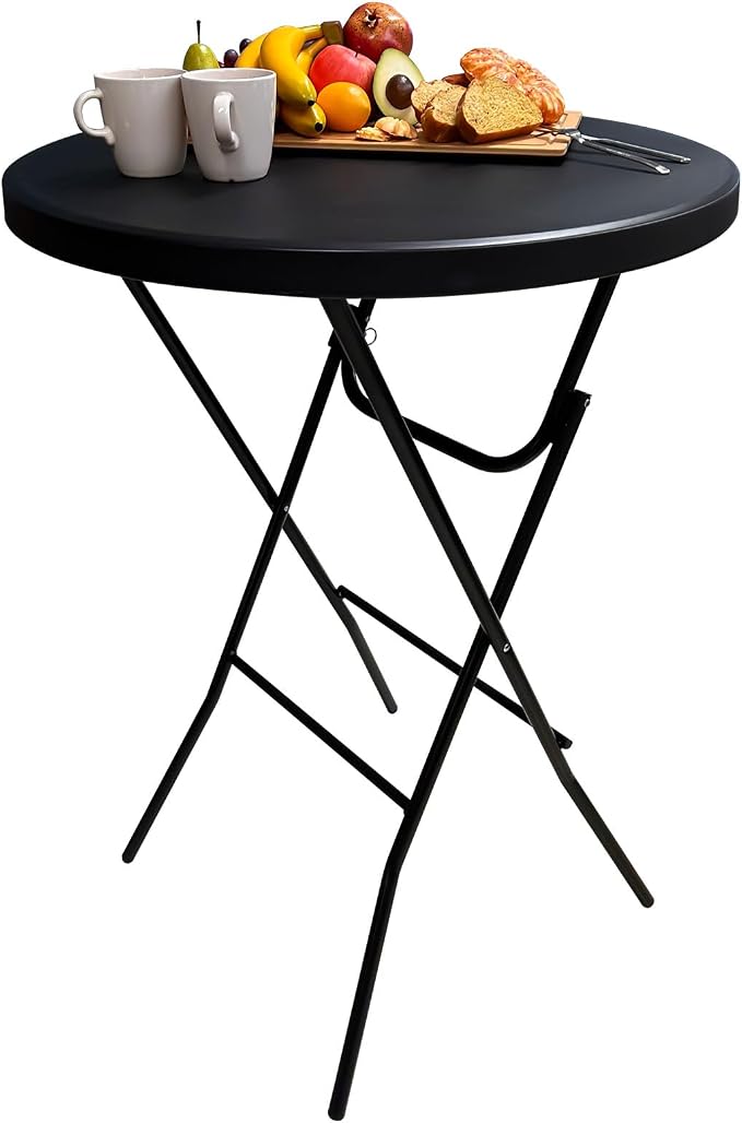 GUAGUA 32" Round Plastic Folding High Top Table - Versatile Bar, Cocktail & Portable Pub Table for Parties, Bistro & Events (Black)