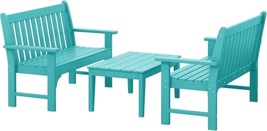 WestinTrends Malibu 3-Piece HDPE Outdoor Patio Furniture Couch and Coffee Table Set, Turquoise