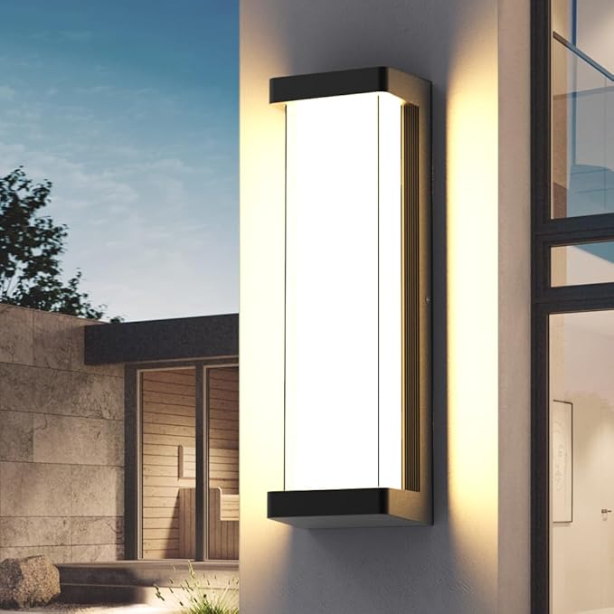 10%-100% Dimming LED Modern Outdoor Wall Light, 16in 3000K Dimmable Porch & Patio Wall Light Fixture,Black Aluminum&Dual PC Wall Lights Suitable for Garage Living Room Courtyard House(3000K)