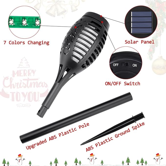 Christmas Decorations Outdoor, Multicolor Flickering Solar Christmas Lights | Flickering Flame Solar Torch Light for Xmas Decor, Solar Powered Christmas lights Waterproof for Yard Pathway Christmas Decor