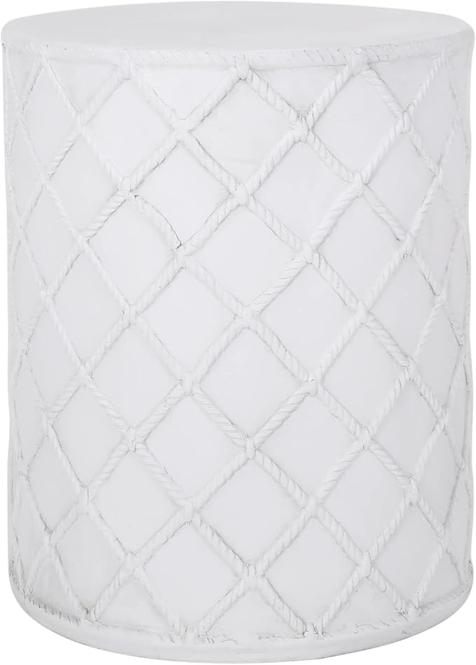 Outdoor Side Table 15.25" Cylindrical Shape Lightweight Concrete-Look Outdoor Indoor Accent Table Decorative Garden Stools, for Patio Porch Living Room, White