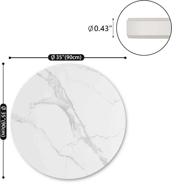 Round Table Top, 35.4” White Sintered Stone Tabletop, DIY Replacement & Cover Marble Desktop, Scratch & Wear Resistant, Easy to Clean, Suitable for Indoor & Outdoor