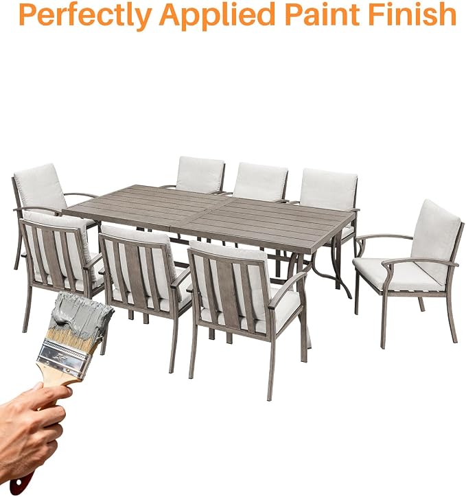 9-Piece Outdoor Dining Set, Never Rusts Aluminum Patio Dining Set with Umbrella Hole, Outdoor Table and Chairs with Cushions, Patio Furniture Sets for Decks, Lawn, Garden, Backyard, Limed Oak