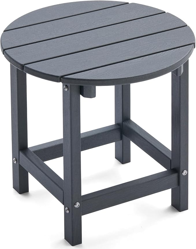 Outdoor Side Table, Adirondack Round 17" Patio Table, Easy Maintenance & Weather Resistant, HDPE End Table for Backyard, Pool, Patio, Porch, Gray