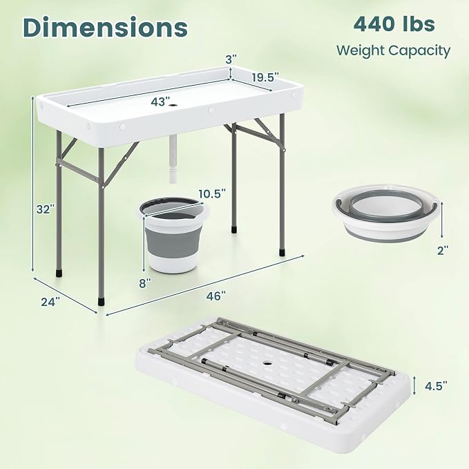 S AFSTAR Folding Ice Table, Ice Cooler with Matching Skirt, Drain Plug, Hose & Foldable Bucket, Portable Bin Table for Picnic, Tailgate Party, Wedding, Camping