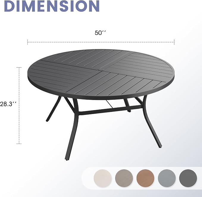 VICLLAX 50" Round Outdoor Table, Patio Dining Table for 6 with Umbrella Hole for Garden Lawn Deck Backyard, Black