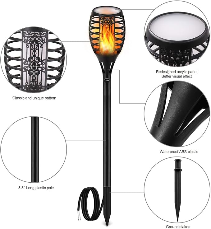 LUYE Low Voltage Torch Landscape Lights 12V Outdoor Wired LED Torches Pathway Lights IP65 Waterproof Flickering Flame Torch Light Low Voltage Landscape Lighting Christmas Decoration Light (6Pack)