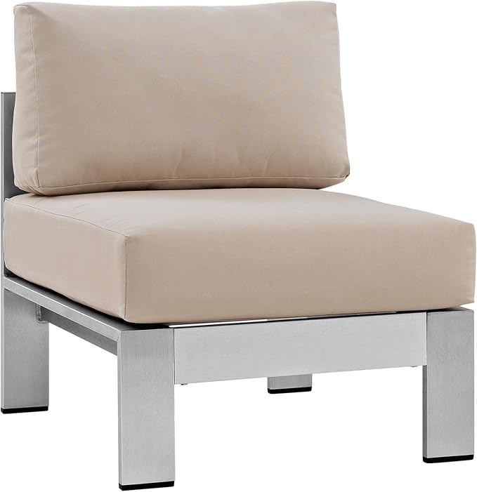 Modway Shore 6-Piece Aluminum Outdoor Patio Sectional Sofa Set in Silver Beige