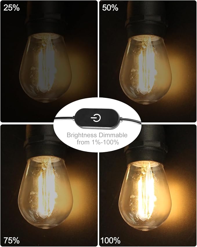 24.6Ft USB Powered String Lights,10 LED Bulb Waterproof&Shatterproof | Outdoor Camping String Light Dimmable Brightness with Swith for Tents,Patio,Backyard and Holidays,2700K Warm White