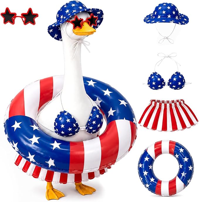 STONESTAR 4th of July Patriotic Porch Goose Outfits, Summer Bikini Lawn Goose Clothes Fits Large 23" H Goose Statue Costume for Independence Day & Memorial Day Outdoor Garden Yard Patio Decor