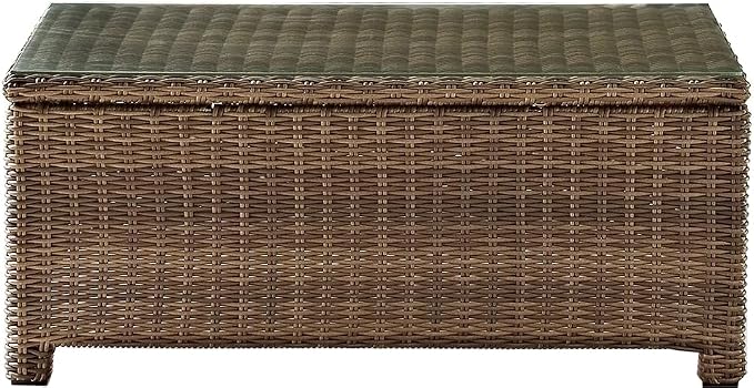 Crosley Furniture Bradenton 4-Piece Outdoor Loveseat Patio Furniture Set, Wicker Conversation Sets for Porch, Brown with Navy Cushions