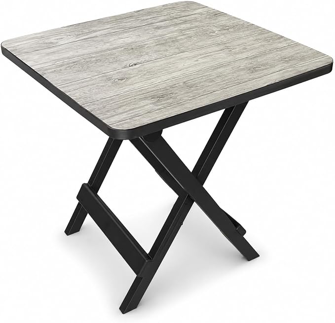 19 Inch Plastic Folding Camp Side Table, Portable Indoor Outdoor Accent Table, Gray Wood Grain Finish, Foldable Utility Table for Camping, Patio, and Backyard Use