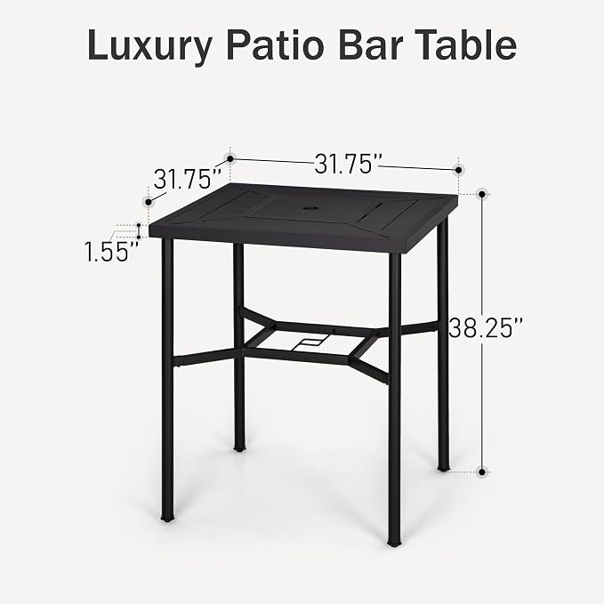 PHI VILLA Patio Bar Table for 4,Square 32"x32" Outdoor Dining Table with Sturdy Steel Frame,Mesh Patio Furniture for Backyard,Garden and Deck,Outdoor Furnitrue Garden Table