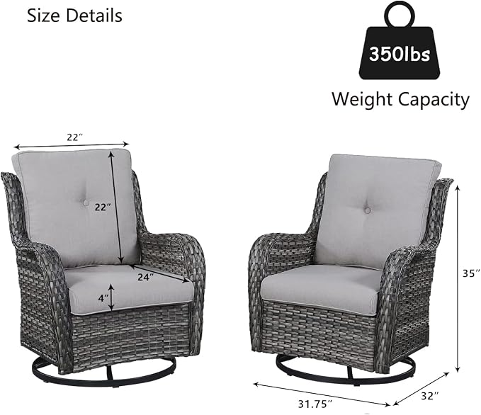 HUMMUH Outdoor Swivel Rocker Wicker Patio Chairs High Back PE Rattan Glider Chairs 4PCS Patio Furniture Set(Grey,Grey)