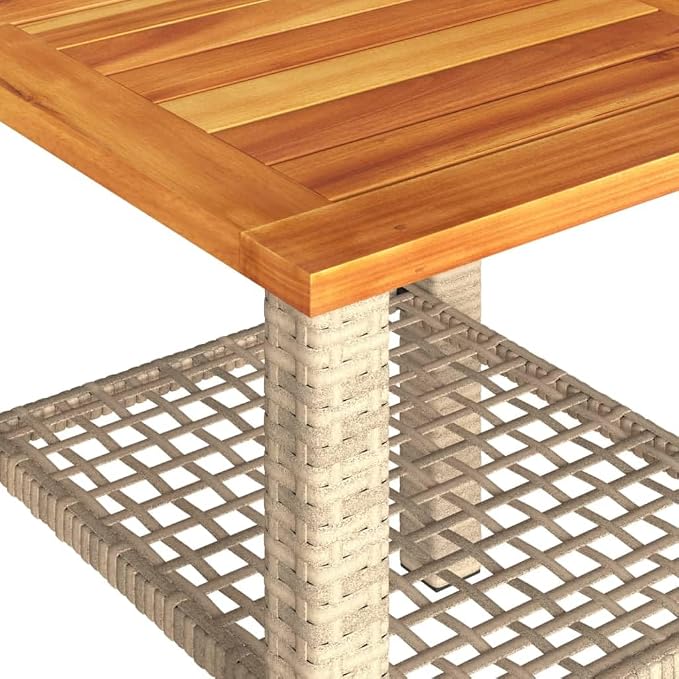 Patio Table & Outdoor Table Beige PE Rattan Picnic Table Pool Side Table for Balcony Deck Yard 15.7 x 15.7 x 16.5 in