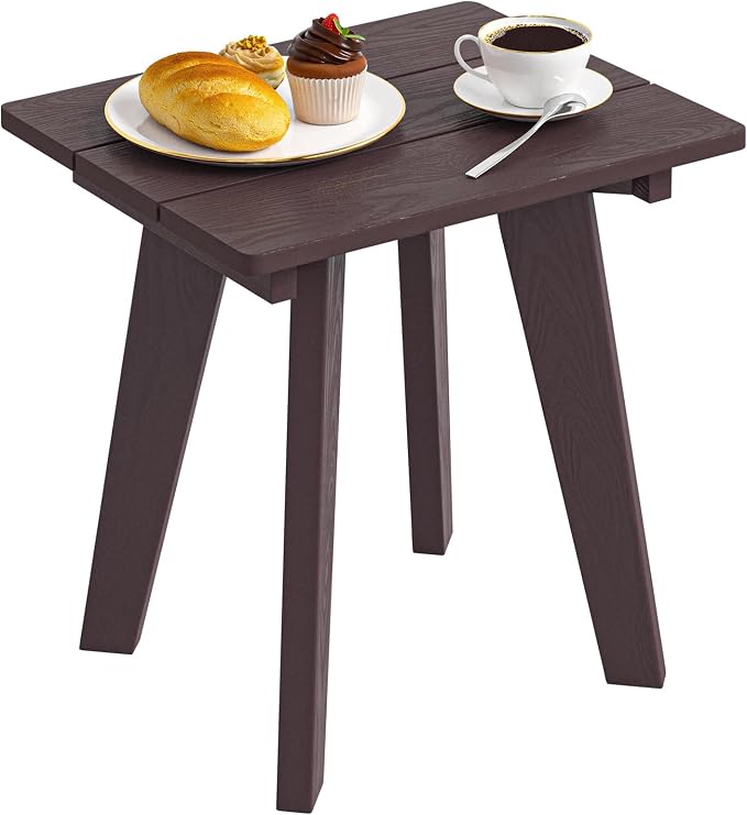 Outdoor Side Table, HDPE Weather Resistant Small Patio Table for Porch and Balcony, 200 LBS Capacity Heavy Duty Small Outdoor Table for Backyard and Pool, Easy Maintenance, Chocolate Brown