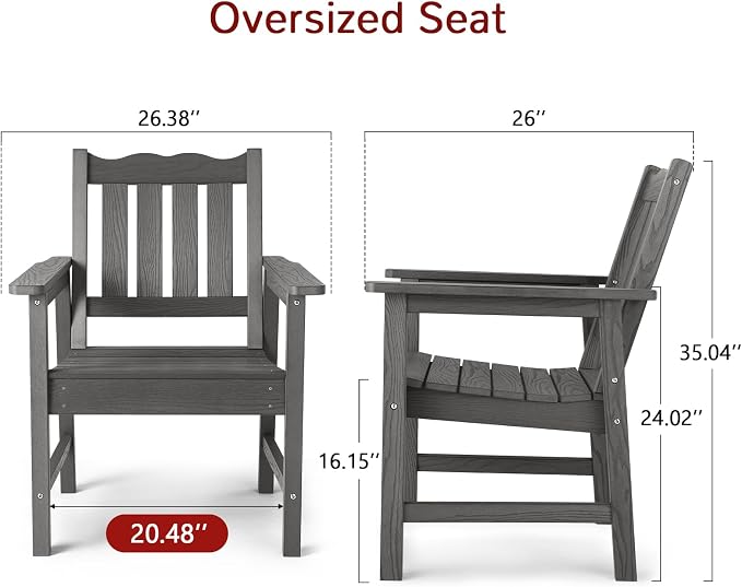 Stoog All-Weather Outdoor Bench & Chairs Set, 3-Piece Patio Furniture Set, Include 1 Garden Bench and 2 Garden Chairs, Never Rot or Fade, Grey