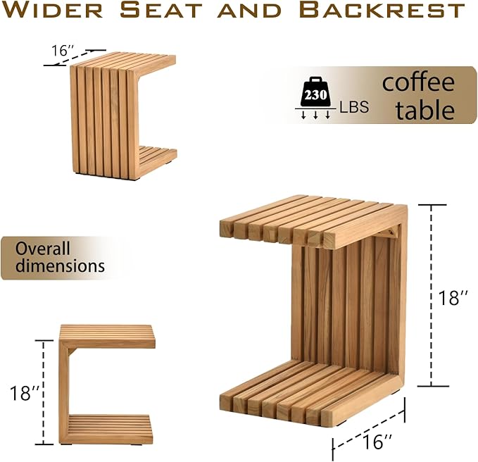OTSUN Outdoor Side Table, Teak Wood Weather Resistant with Slatted Design Multi Purpose for Patio Balcony Backyard Garden
