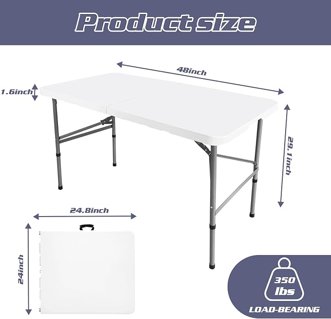 4FT Folding Table Portable Foldable Outdoor Camping Card Table Easy to Store Lightweight Durable Multi-Use Ideal for Picnics Parties Events and Home Use