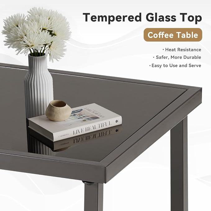Outdoor Side Table, Steel, 22x18x18 in, Dark Gray | Powder-coated steel frame, 2-layer square top, moisture-resistant, patio deck end table, holds 50 lb