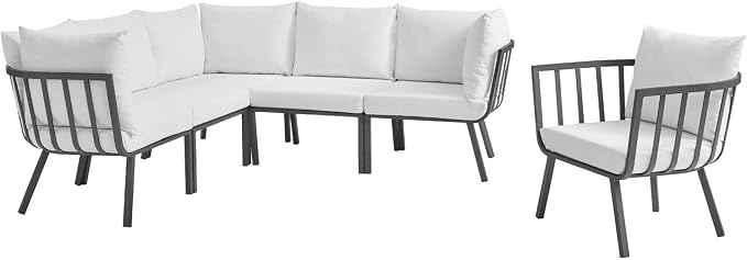 Casafoyer Riverside Outdoor Patio Aluminum Sectional Set, Gray White