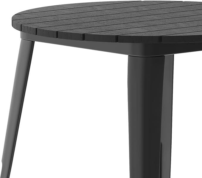 Flash Furniture Declan Commercial Outdoor Dining Table, All Weather Poly Resin Top with Steel Base, 30" Round, Black/Black