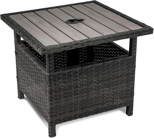 Sundale Outdoor Patio Umbrella Stand All Weather Wicker Rattan 22 in Umbrella Table Garden Furniture Deck Pool Table, Charcoal