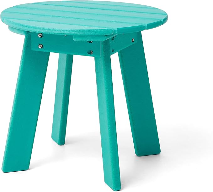 20''D Outdoor Patio HDPE Round Adirondack Side Table, 20" D, Aqua