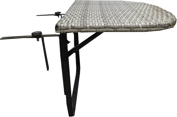 Oakland Living Tan Indoor and Outdoor Foldable Wicker Balcony Table with Metal Frame and Adjustable Clamps