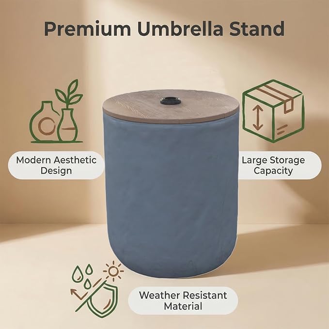 Outdoor Patio Side Table with Umbrella Hole, Grey All-Weather Coffee Table, Heavy-Duty Umbrella Stand Base for Yard Poolside Balcony No Assembly