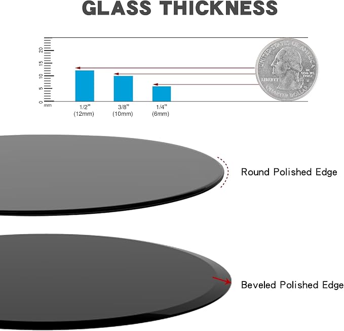 30 inch Round Glass Table Top - Black Tempered Glass Surface Protector - Safe 1/4" Thick Round Edge - Useful for Replacement,Dining Table, Patio, Coffee and End Table,Indoor & Outdoor