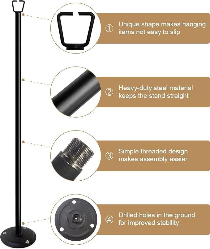 Queension 10FT Ground Base String Light Poles for Outdoor String Lights for Garden, Backyard, Patio Lighting Stand for Parties, Bistro & Weddings, 1 Pack | for Garden, Backyard, Patio Lighting Stand for Parties, Bistro & Weddings