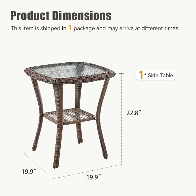 Patio Tables Wicker Side Table, Outdoor End Table with Storage Shelf, Patio Furniture Side Table for Sofa, Swivel Chairs, Garden, Balcony - Dark Brown