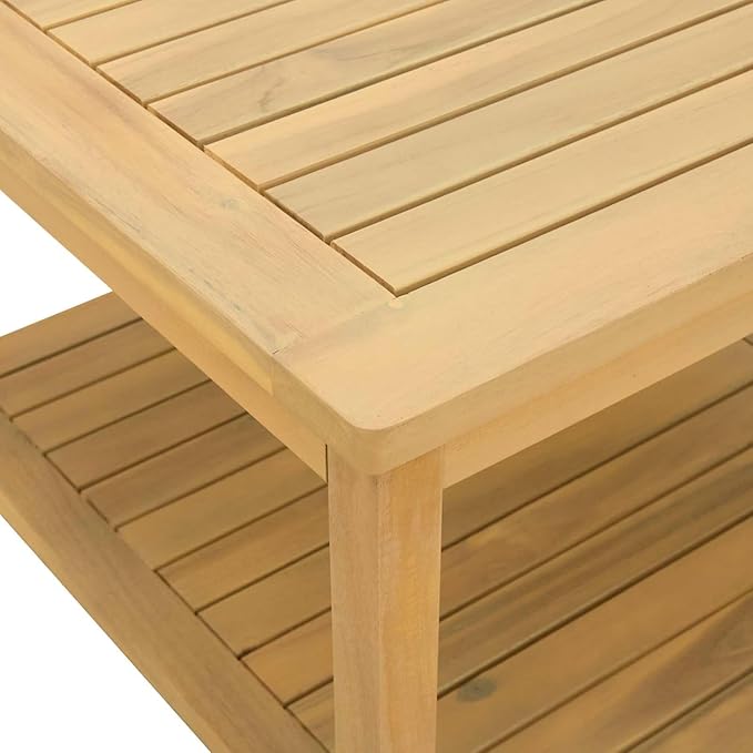 Solid Acacia Wood Side Table with Storage Shelf, Rustic End Table for Living Room, Patio, Garden, or Backyard, Weather Resistant Wood Accent Table, 19.69 x 13.78 x 17.72 in