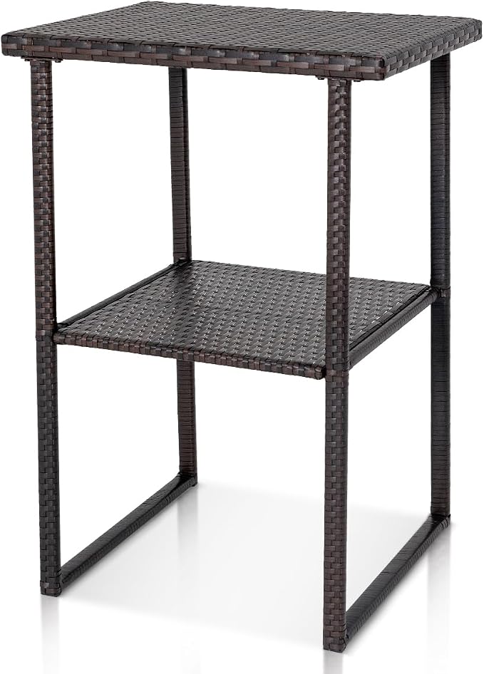Sundale Outdoor Wicker Bar Table, 36 Inch Counter Height Patio High Top Dining Table, Rattan Bistro Pub Table with Storage Shelf for Deck Poolside Balcony Garden, Variegated Brown
