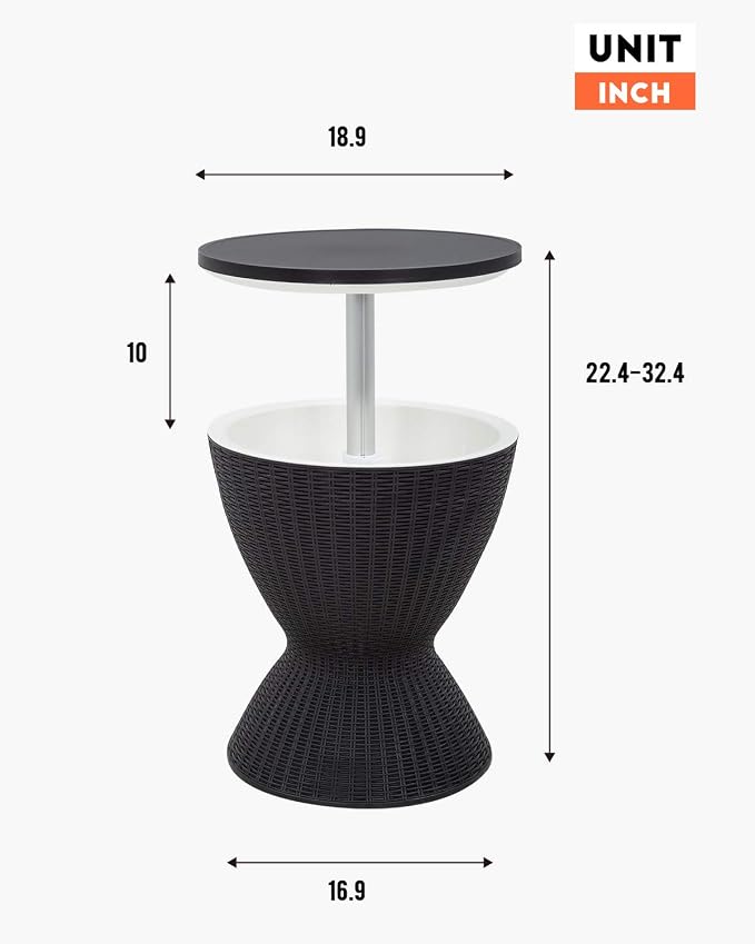 FDW Cool Bar Cooler Table Outdoor Patio Furniture and Hot Tub Side Table 3in1 All-Weather Cool Wicker Bar Table + Ice Bucket + Cocktail Coffee Table with 8 Gallon Beer and Wine Cooler (Black)