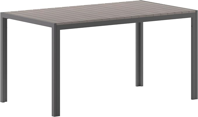 Flash Furniture Finch Commercial Grade Outdoor Dining Table 55" x 31" with Faux Teak Poly Slats and Metal Frame, Gray/Gray