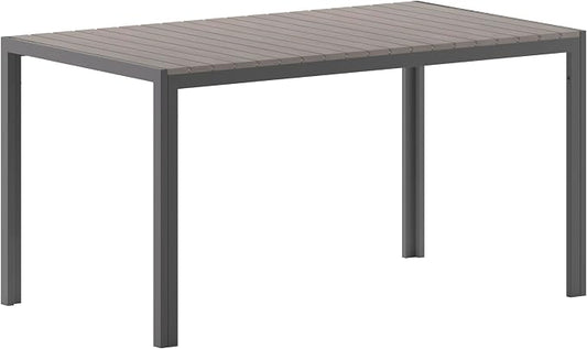 Flash Furniture Finch Commercial Grade Outdoor Dining Table 55" x 31" with Faux Teak Poly Slats and Metal Frame, Gray/Gray