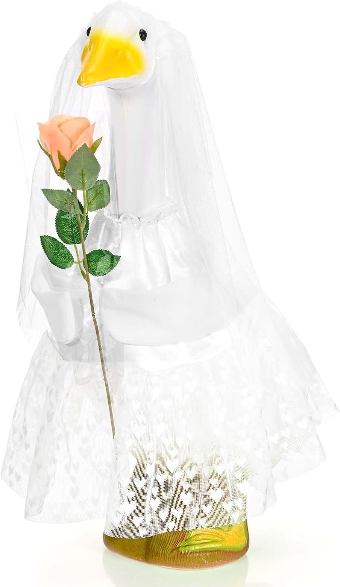JcHrmers Bride Porch Goose Outfits 23"/ 17'' Cement Goose Decor Garden Party Yard Lawn Geese Outfit (Bride)