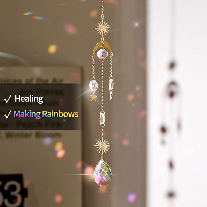 4PK Crystal Suncatcher for Windows Hanging Decor, Prism Sun Catcher with Chain and Hook, Rainbow Maker for Ceiling Garden Home Indoor Ornaments