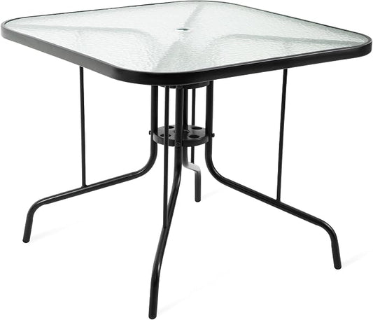Patio Dining Table for 4 with Umbrella Hole, Outdoor 5 Piece Dining Set 36" x 36", Black, for Garden Backyard Poolside Front Proch Outside