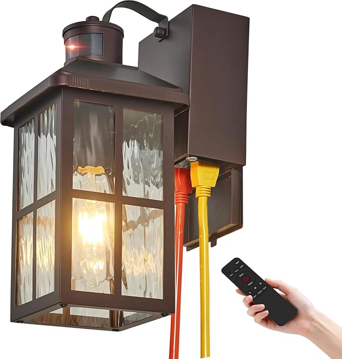 Porch Lights with GFCI Outlet with Remote | Dusk to Dawn Motion Sensor Outdoor Light, Upgraded 4 Lighting Modes Exterior Fixture Outside Lights for House Patio Garage
