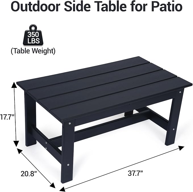 HDPE Outdoor Coffee Table, Rectangle Patio Coffee Table, All-Weather Side Table for Balcony, Poolside, Deck, Garden, Black, 37.7''L x 20.8''D x 17.7''H