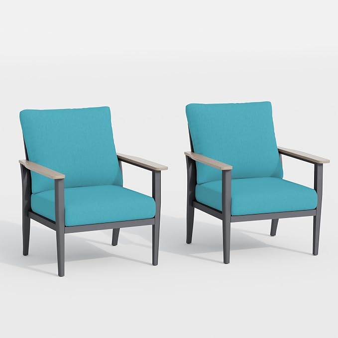 Aluminum Outdoor Patio Furniture Set 2-Piece, Patio Conversation Set Sectional Furniture Set with High Backrest & Thickened Cushions for Garden, Backyard, Poolside, Turquoise