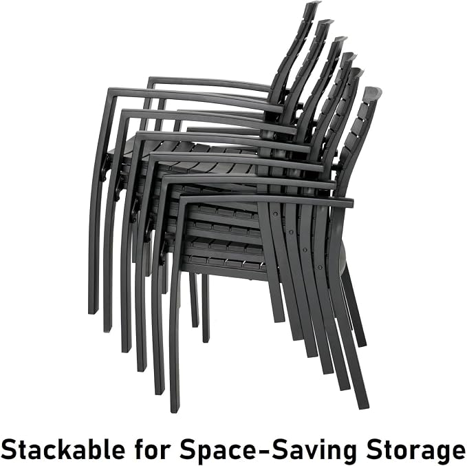 Patio Dining Set, 58" Outdoor Metal Table and 8PCS Aluminum Chairs | Round Patio Table, 1.6" & 1.9" Adjustable Umbrella Hole, Patio Dining Chair with Resin Seat and Aluminum Frame