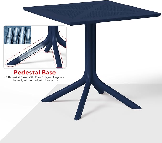 Costaelm Patio Dining Table for 4, Square PP Patio Table, 4-Person Weather Resistant Porch Tables for Outside Poolside Deck Lawn Garden Backyard, Navy Blue