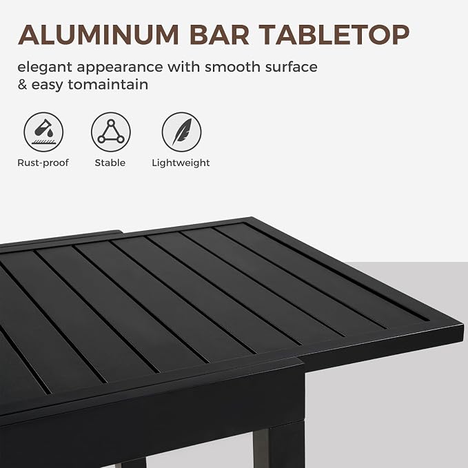 Grand patio Expandable Patio Dining Table for 4-6 Person, 39.5-79" Aluminum Metal Rectangle Outdoor Dining Table for Garden, Lawn, Backyard