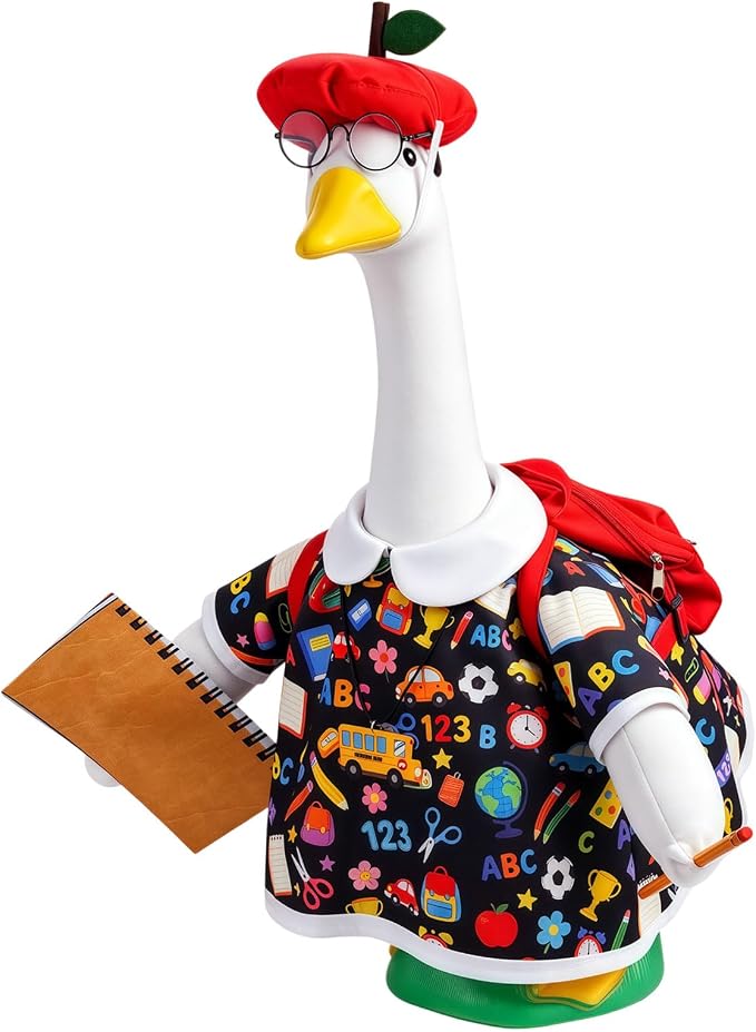 Back to School Porch Goose Outfits for 17''/23'' Goose Statues, First Day of School Goose Clothes with Apple Hat, Glasses, Pencil, Notebook, Backpack for School & Classroom Decor
